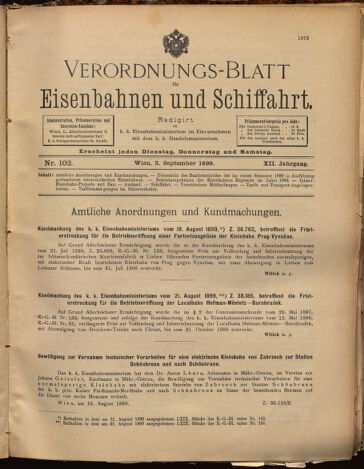 Verordnungs-Blatt für Eisenbahnen und Schiffahrt: Veröffentlichungen in Tarif- und Transport-Angelegenheiten 18990902 Seite: 1