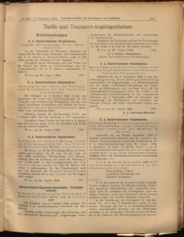 Verordnungs-Blatt für Eisenbahnen und Schiffahrt: Veröffentlichungen in Tarif- und Transport-Angelegenheiten 18990902 Seite: 9