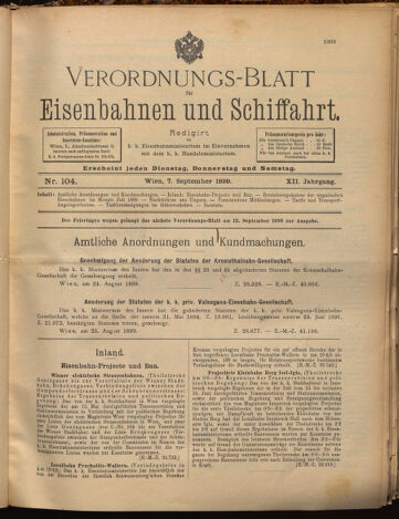 Verordnungs-Blatt für Eisenbahnen und Schiffahrt: Veröffentlichungen in Tarif- und Transport-Angelegenheiten 18990907 Seite: 1