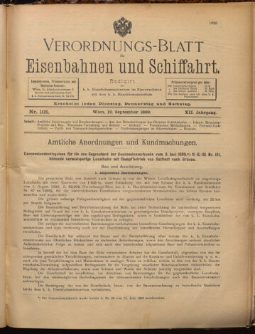 Verordnungs-Blatt für Eisenbahnen und Schiffahrt: Veröffentlichungen in Tarif- und Transport-Angelegenheiten 18990912 Seite: 1