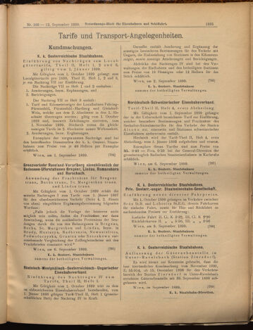 Verordnungs-Blatt für Eisenbahnen und Schiffahrt: Veröffentlichungen in Tarif- und Transport-Angelegenheiten 18990912 Seite: 11