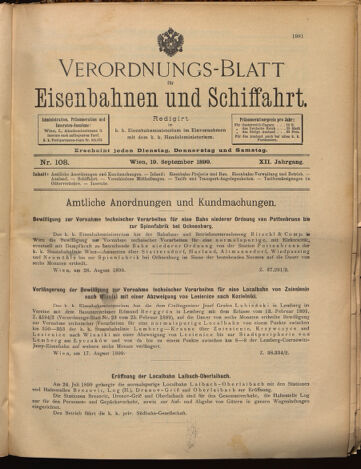 Verordnungs-Blatt für Eisenbahnen und Schiffahrt: Veröffentlichungen in Tarif- und Transport-Angelegenheiten 18990919 Seite: 1