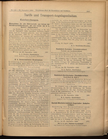 Verordnungs-Blatt für Eisenbahnen und Schiffahrt: Veröffentlichungen in Tarif- und Transport-Angelegenheiten 18990928 Seite: 11