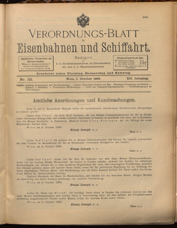 Verordnungs-Blatt für Eisenbahnen und Schiffahrt: Veröffentlichungen in Tarif- und Transport-Angelegenheiten 18991005 Seite: 1