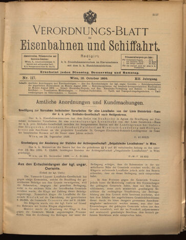 Verordnungs-Blatt für Eisenbahnen und Schiffahrt: Veröffentlichungen in Tarif- und Transport-Angelegenheiten 18991010 Seite: 1