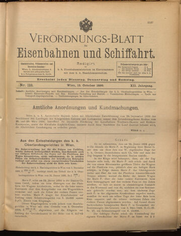 Verordnungs-Blatt für Eisenbahnen und Schiffahrt: Veröffentlichungen in Tarif- und Transport-Angelegenheiten 18991012 Seite: 1