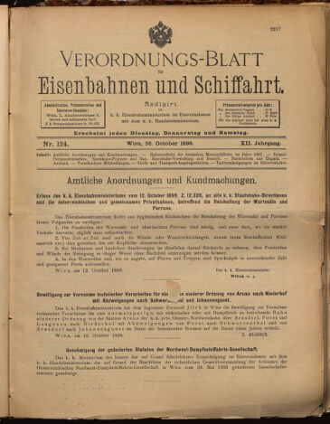 Verordnungs-Blatt für Eisenbahnen und Schiffahrt: Veröffentlichungen in Tarif- und Transport-Angelegenheiten 18991026 Seite: 1