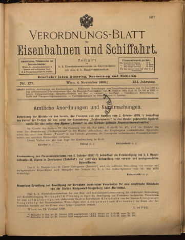 Verordnungs-Blatt für Eisenbahnen und Schiffahrt: Veröffentlichungen in Tarif- und Transport-Angelegenheiten 18991104 Seite: 1