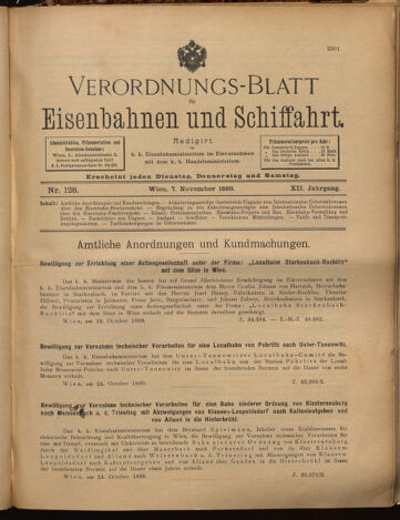 Verordnungs-Blatt für Eisenbahnen und Schiffahrt: Veröffentlichungen in Tarif- und Transport-Angelegenheiten 18991107 Seite: 1