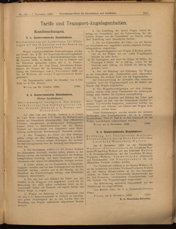 Verordnungs-Blatt für Eisenbahnen und Schiffahrt: Veröffentlichungen in Tarif- und Transport-Angelegenheiten 18991107 Seite: 11