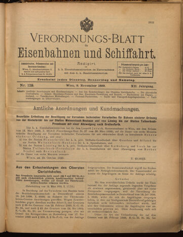 Verordnungs-Blatt für Eisenbahnen und Schiffahrt: Veröffentlichungen in Tarif- und Transport-Angelegenheiten 18991109 Seite: 1