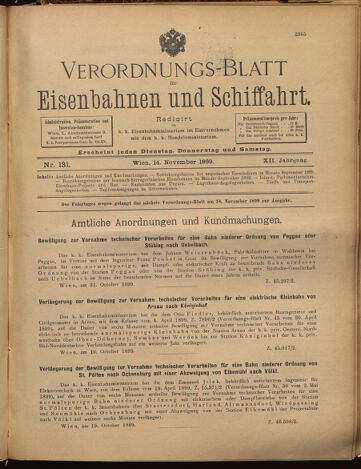 Verordnungs-Blatt für Eisenbahnen und Schiffahrt: Veröffentlichungen in Tarif- und Transport-Angelegenheiten 18991114 Seite: 1