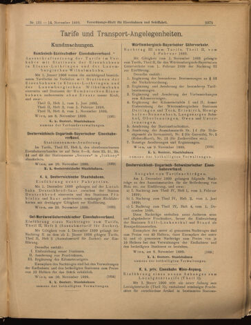 Verordnungs-Blatt für Eisenbahnen und Schiffahrt: Veröffentlichungen in Tarif- und Transport-Angelegenheiten 18991114 Seite: 11