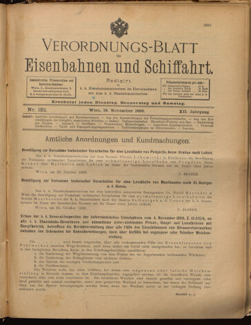 Verordnungs-Blatt für Eisenbahnen und Schiffahrt: Veröffentlichungen in Tarif- und Transport-Angelegenheiten 18991118 Seite: 1