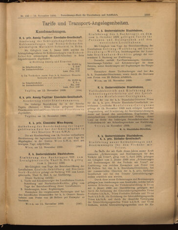 Verordnungs-Blatt für Eisenbahnen und Schiffahrt: Veröffentlichungen in Tarif- und Transport-Angelegenheiten 18991118 Seite: 9