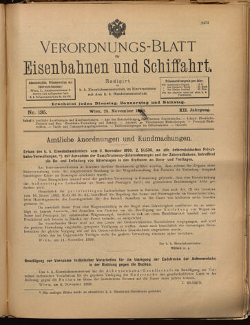 Verordnungs-Blatt für Eisenbahnen und Schiffahrt: Veröffentlichungen in Tarif- und Transport-Angelegenheiten 18991125 Seite: 1