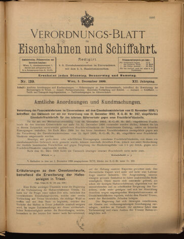 Verordnungs-Blatt für Eisenbahnen und Schiffahrt: Veröffentlichungen in Tarif- und Transport-Angelegenheiten 18991205 Seite: 1