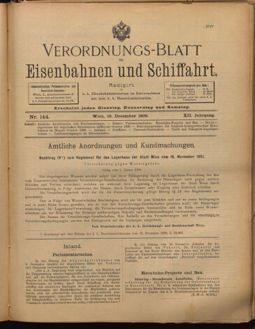 Verordnungs-Blatt für Eisenbahnen und Schiffahrt: Veröffentlichungen in Tarif- und Transport-Angelegenheiten 18991219 Seite: 1