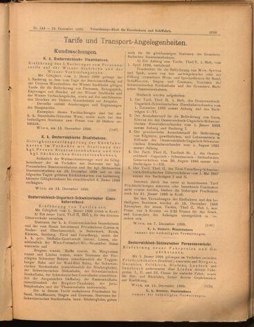 Verordnungs-Blatt für Eisenbahnen und Schiffahrt: Veröffentlichungen in Tarif- und Transport-Angelegenheiten 18991219 Seite: 9