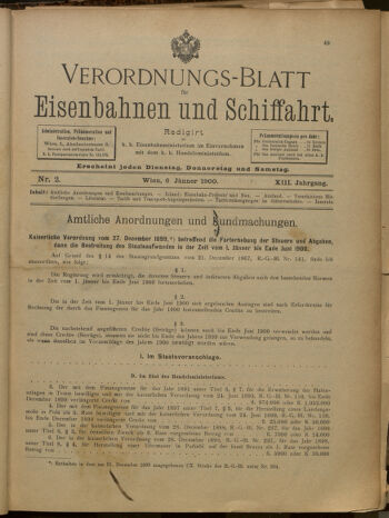 Verordnungs-Blatt für Eisenbahnen und Schiffahrt: Veröffentlichungen in Tarif- und Transport-Angelegenheiten 19000106 Seite: 1