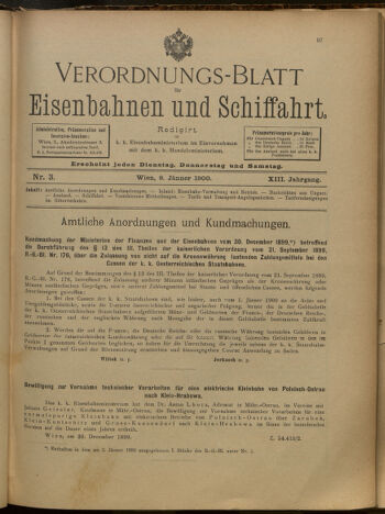 Verordnungs-Blatt für Eisenbahnen und Schiffahrt: Veröffentlichungen in Tarif- und Transport-Angelegenheiten 19000109 Seite: 1