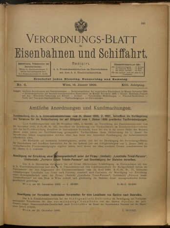 Verordnungs-Blatt für Eisenbahnen und Schiffahrt: Veröffentlichungen in Tarif- und Transport-Angelegenheiten 19000116 Seite: 1