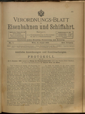 Verordnungs-Blatt für Eisenbahnen und Schiffahrt: Veröffentlichungen in Tarif- und Transport-Angelegenheiten 19000118 Seite: 1