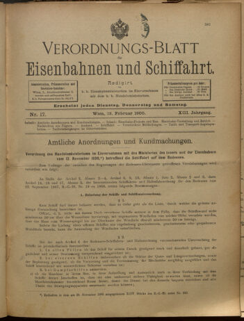 Verordnungs-Blatt für Eisenbahnen und Schiffahrt: Veröffentlichungen in Tarif- und Transport-Angelegenheiten 19000213 Seite: 1