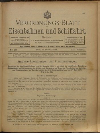 Verordnungs-Blatt für Eisenbahnen und Schiffahrt: Veröffentlichungen in Tarif- und Transport-Angelegenheiten 19000220 Seite: 1