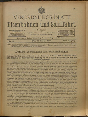 Verordnungs-Blatt für Eisenbahnen und Schiffahrt: Veröffentlichungen in Tarif- und Transport-Angelegenheiten