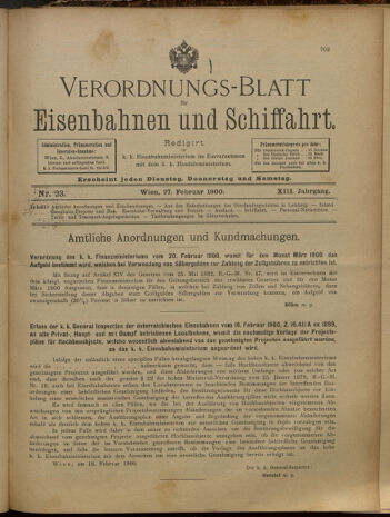 Verordnungs-Blatt für Eisenbahnen und Schiffahrt: Veröffentlichungen in Tarif- und Transport-Angelegenheiten 19000227 Seite: 1