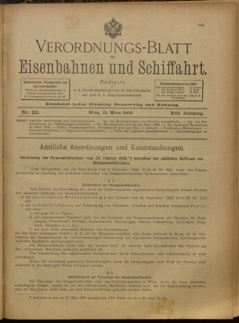 Verordnungs-Blatt für Eisenbahnen und Schiffahrt: Veröffentlichungen in Tarif- und Transport-Angelegenheiten 19000315 Seite: 1