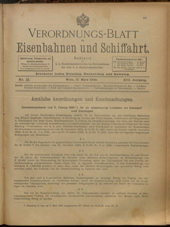 Verordnungs-Blatt für Eisenbahnen und Schiffahrt: Veröffentlichungen in Tarif- und Transport-Angelegenheiten 19000317 Seite: 1