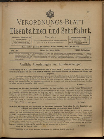 Verordnungs-Blatt für Eisenbahnen und Schiffahrt: Veröffentlichungen in Tarif- und Transport-Angelegenheiten 19000324 Seite: 1