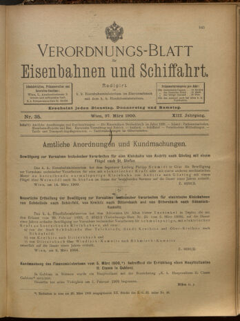 Verordnungs-Blatt für Eisenbahnen und Schiffahrt: Veröffentlichungen in Tarif- und Transport-Angelegenheiten 19000327 Seite: 1