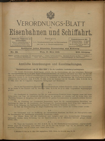 Verordnungs-Blatt für Eisenbahnen und Schiffahrt: Veröffentlichungen in Tarif- und Transport-Angelegenheiten 19000329 Seite: 1