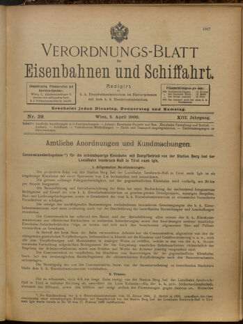 Verordnungs-Blatt für Eisenbahnen und Schiffahrt: Veröffentlichungen in Tarif- und Transport-Angelegenheiten