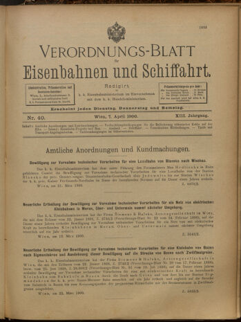 Verordnungs-Blatt für Eisenbahnen und Schiffahrt: Veröffentlichungen in Tarif- und Transport-Angelegenheiten 19000407 Seite: 1