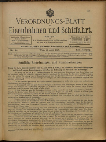 Verordnungs-Blatt für Eisenbahnen und Schiffahrt: Veröffentlichungen in Tarif- und Transport-Angelegenheiten 19000419 Seite: 1