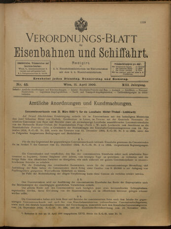 Verordnungs-Blatt für Eisenbahnen und Schiffahrt: Veröffentlichungen in Tarif- und Transport-Angelegenheiten 19000421 Seite: 1