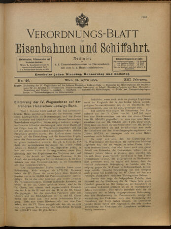 Verordnungs-Blatt für Eisenbahnen und Schiffahrt: Veröffentlichungen in Tarif- und Transport-Angelegenheiten 19000424 Seite: 1