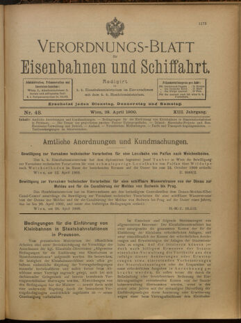 Verordnungs-Blatt für Eisenbahnen und Schiffahrt: Veröffentlichungen in Tarif- und Transport-Angelegenheiten 19000428 Seite: 1