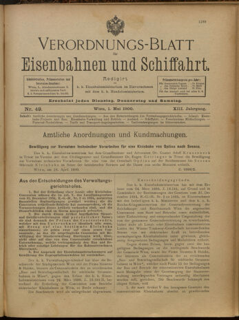 Verordnungs-Blatt für Eisenbahnen und Schiffahrt: Veröffentlichungen in Tarif- und Transport-Angelegenheiten 19000501 Seite: 1