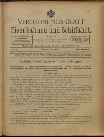 Verordnungs-Blatt für Eisenbahnen und Schiffahrt: Veröffentlichungen in Tarif- und Transport-Angelegenheiten 19000505 Seite: 1