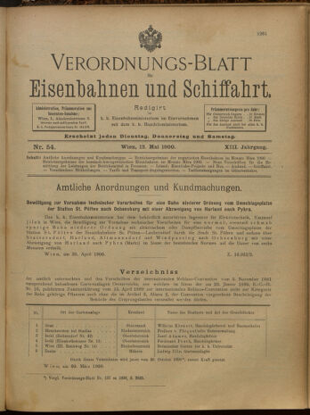 Verordnungs-Blatt für Eisenbahnen und Schiffahrt: Veröffentlichungen in Tarif- und Transport-Angelegenheiten 19000512 Seite: 1