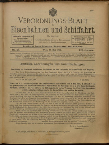 Verordnungs-Blatt für Eisenbahnen und Schiffahrt: Veröffentlichungen in Tarif- und Transport-Angelegenheiten 19000517 Seite: 1