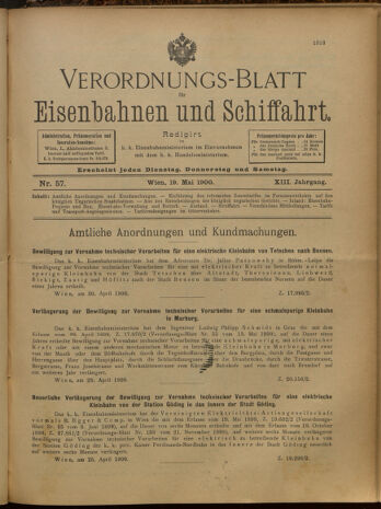 Verordnungs-Blatt für Eisenbahnen und Schiffahrt: Veröffentlichungen in Tarif- und Transport-Angelegenheiten 19000519 Seite: 1