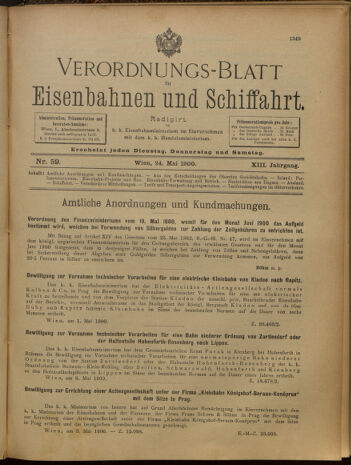 Verordnungs-Blatt für Eisenbahnen und Schiffahrt: Veröffentlichungen in Tarif- und Transport-Angelegenheiten 19000524 Seite: 1