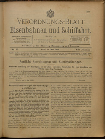 Verordnungs-Blatt für Eisenbahnen und Schiffahrt: Veröffentlichungen in Tarif- und Transport-Angelegenheiten 19000529 Seite: 1