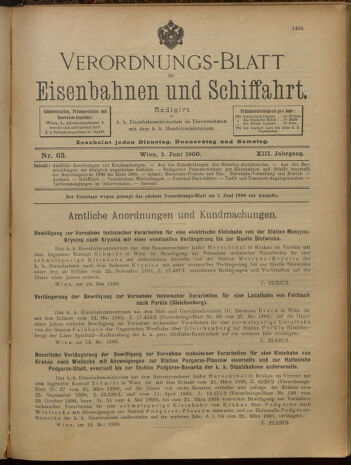 Verordnungs-Blatt für Eisenbahnen und Schiffahrt: Veröffentlichungen in Tarif- und Transport-Angelegenheiten 19000602 Seite: 1